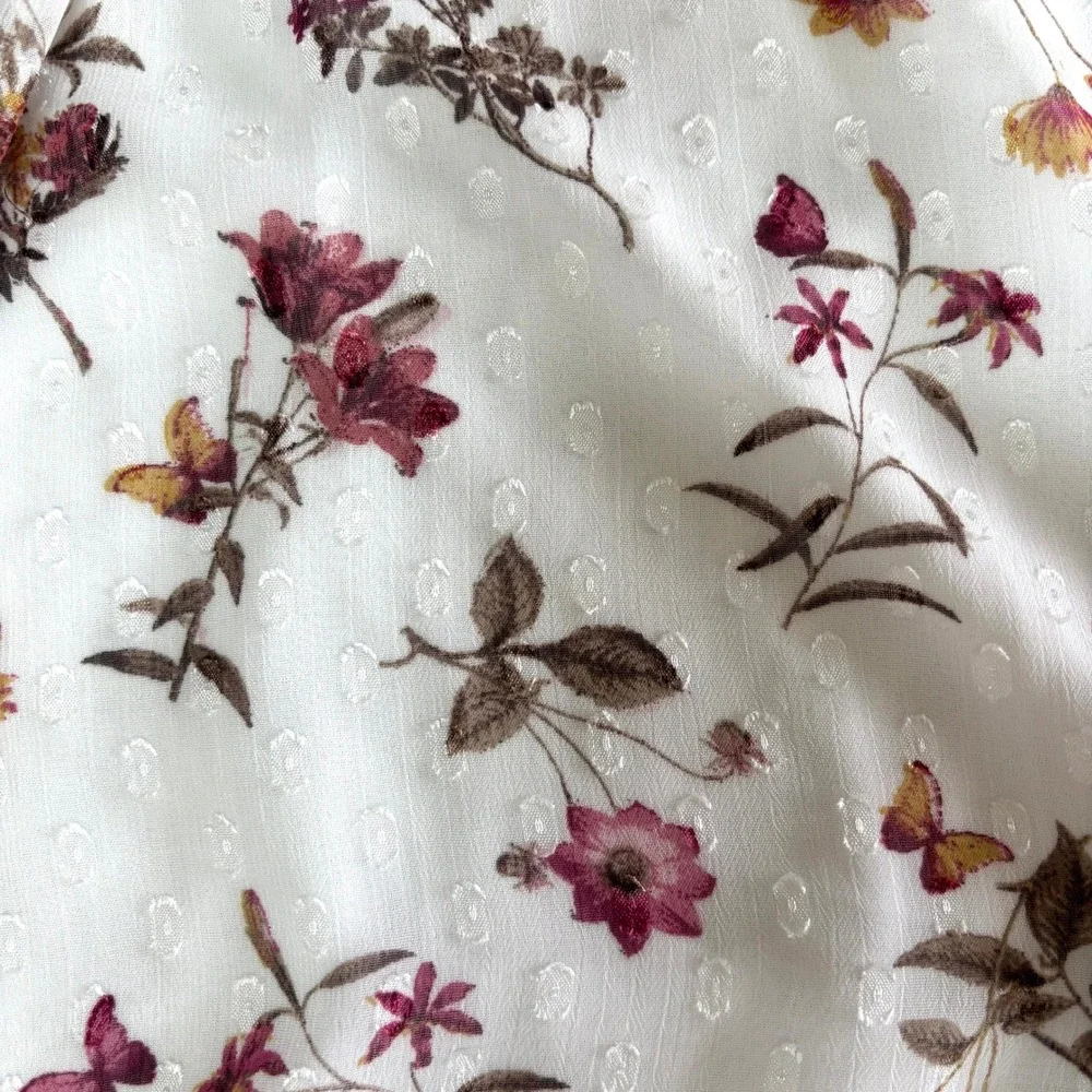 Tamara‎ H Floral Butterfly Boho Fairy Swiss Dot Blouson Top White S Tie Sleeve - Picture 3 of 12